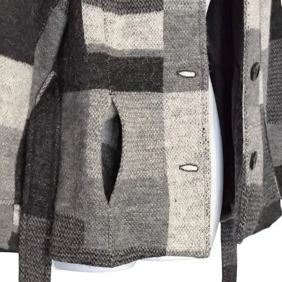 Appleseed’s Wool Blend Belted Jacket Textured Gray Black Cozy Coat Pockets Sz M - Picture 8 of 10